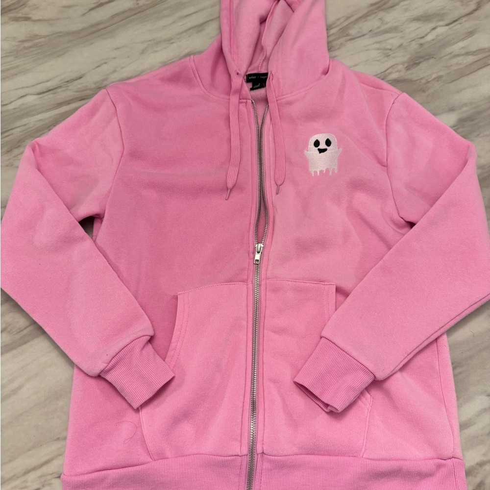 Better Together Pink Sweatshirt Hoodie With Embroidered Ghost - Picture 7 of 12